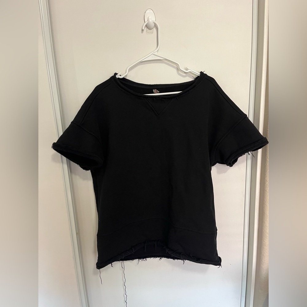 Free People Movement‎ Womens XSmall Black Raw Hem Sweater Short Sleeve
